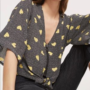 TOPSHOP Heart Print Zip Front Top